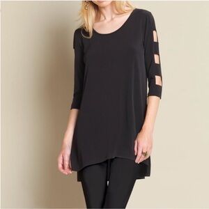 CLARA SUN WOO Ladder Sleeve‎ Tunic Black Cut Out Goth Edgy Modern Minimalist XS